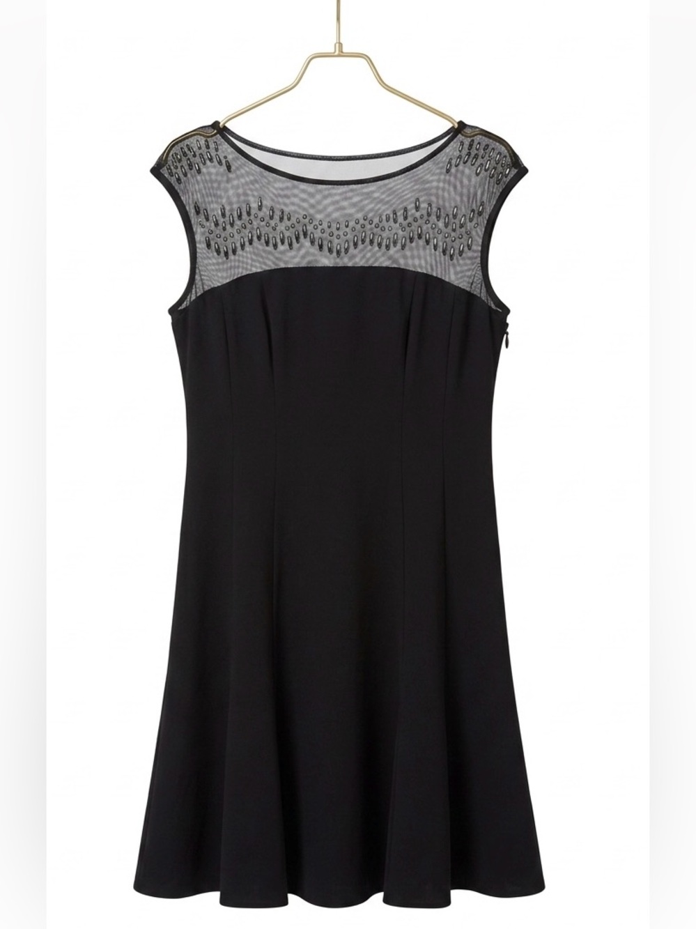 NWT Anne Klein LBD Mesh A-Line Black Midi Dress w/ stunning beaded embellishment
